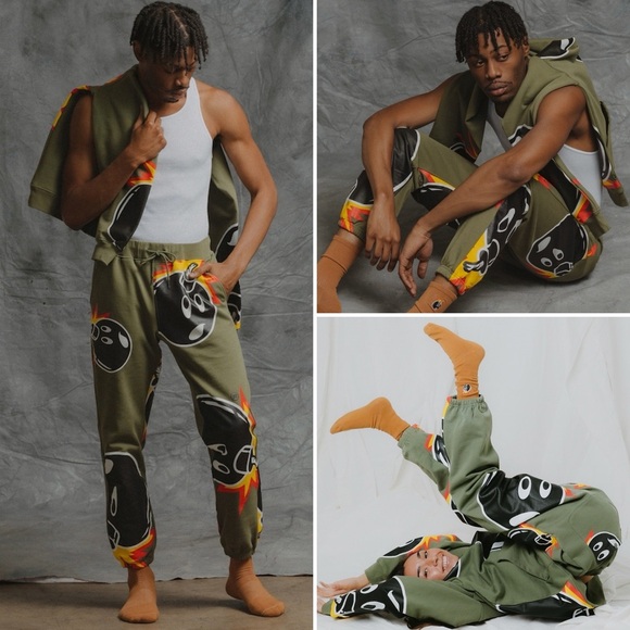 Adam Bomb Hysteric Adam Bomb Green All-Over Logo Print Sweatpants - S - Picture 1 of 10
